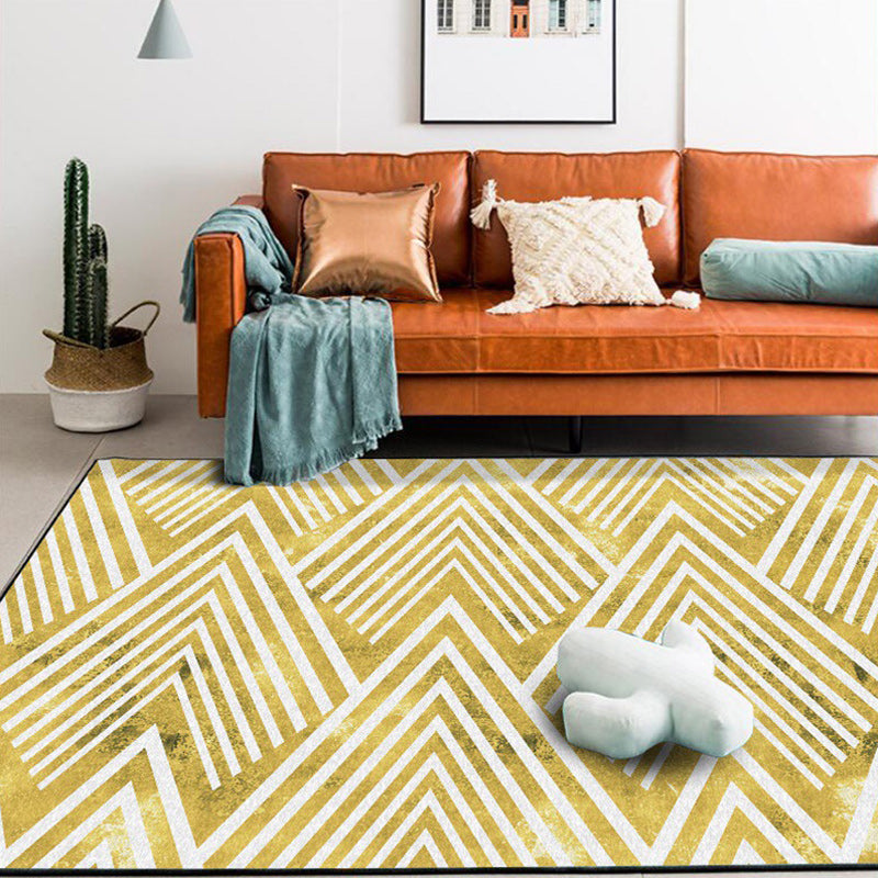 Gold Bedroom Rug Novelty Geometric Mountain Stripe Pattern Area Rug Polyester Pet Friendly Washable Carpet Clearhalo 'Area Rug' 'Rug' 1597962