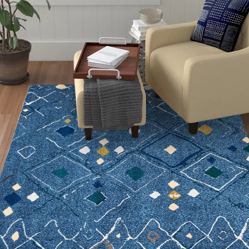 Novelty Living Room Rug in Blue Geometric Diamond Print Rug Polyester Washable Stain-Resistant Washable Area Rug Clearhalo 'Area Rug' 'Rug' 1597970