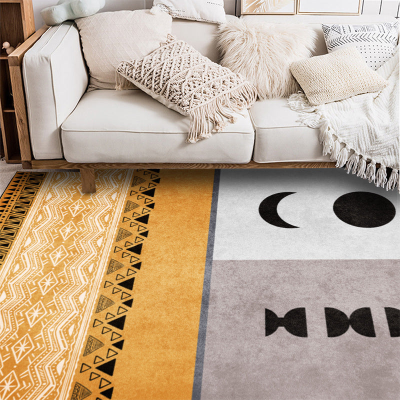 Funky Tribal Print Rug Yellow Vintage Rug Polyester Machine Washable Anti-Slip Area Rug for Bedroom Clearhalo 'Area Rug' 'Rug' 1598042