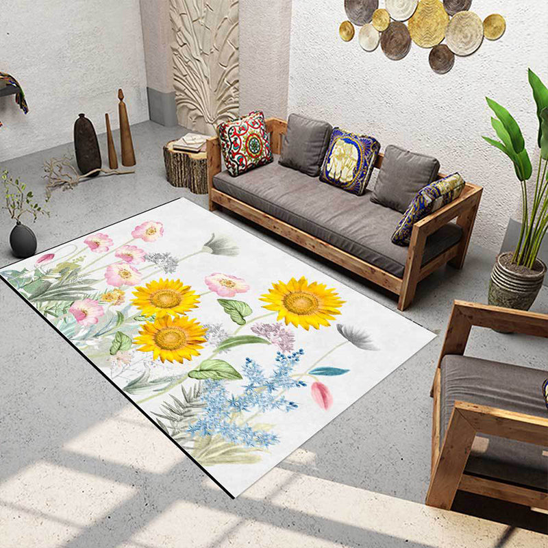 French Country Rug in White and Yellow Polyester Floral and Leaf Pattern Rug Washable Non-Slip Backing Area Rug for Living Room White Clearhalo 'Area Rug' 'French Country' 'Rugs' Rug' 1598105