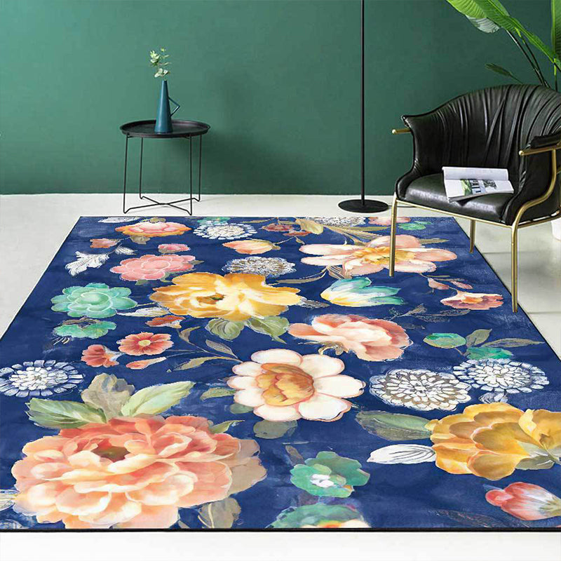 Retro Floral Pattern Rug Blue Multicolor French Country Rug Polyester Washable Anti-Slip Backing Carpet for Living Room Blue Clearhalo 'Area Rug' 'French Country' 'Rugs' Rug' 1598113