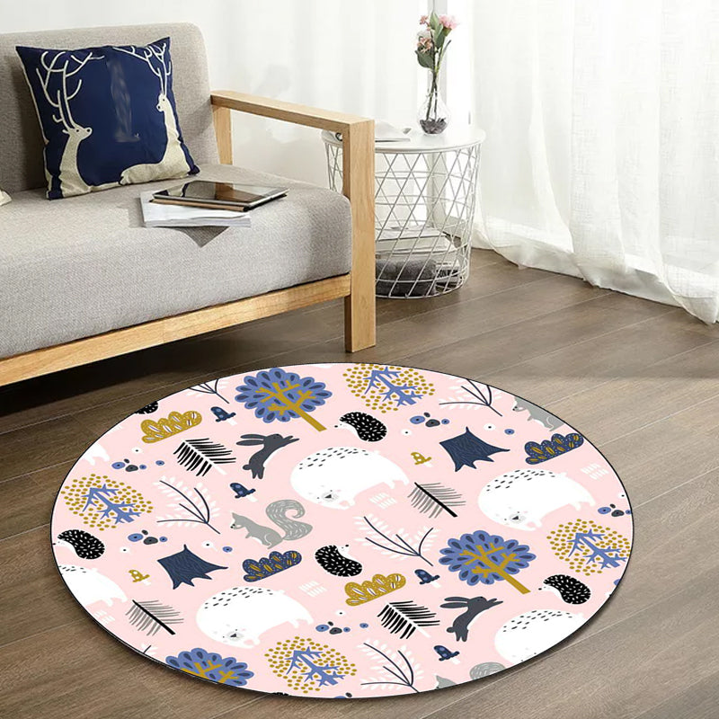 Kids Bedroom Rug in Pink Animal Rabbit Hedgehog Bear Print Rug Polyester Anti-Slip Washable Area Rug Clearhalo 'Area Rug' 'Rug' 1598218