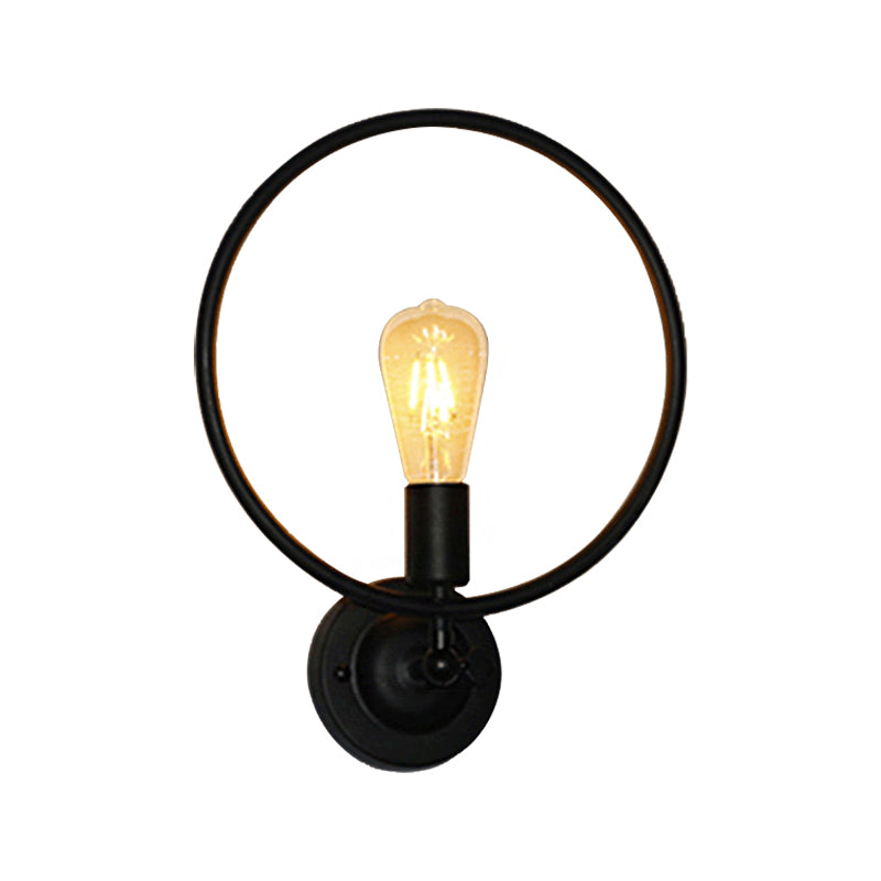 Circular Bathroom Wall Sconce Light Industrial Style Metal 1 Bulb Black Finish Sconce Light Clearhalo 'Art deco wall lights' 'Cast Iron' 'Glass' 'Industrial wall lights' 'Industrial' 'Middle century wall lights' 'Modern' 'Rustic wall lights' 'Tiffany' 'Traditional wall lights' 'Wall Lamps & Sconces' 'Wall Lights' Lighting' 159824