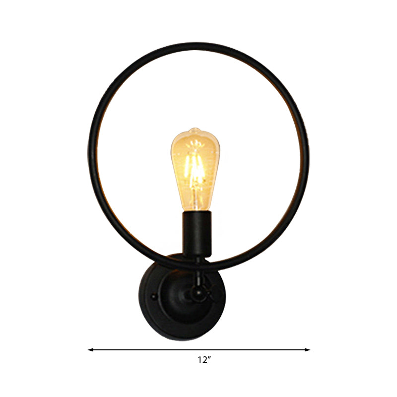 Circular Bathroom Wall Sconce Light Industrial Style Metal 1 Bulb Black Finish Sconce Light Clearhalo 'Art deco wall lights' 'Cast Iron' 'Glass' 'Industrial wall lights' 'Industrial' 'Middle century wall lights' 'Modern' 'Rustic wall lights' 'Tiffany' 'Traditional wall lights' 'Wall Lamps & Sconces' 'Wall Lights' Lighting' 159825