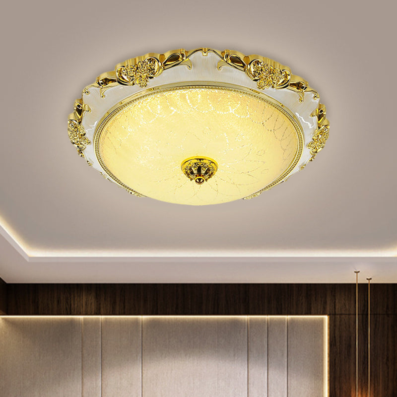 Traditional Round Ceiling Flush Mount Faceted White Glass LED Flush Light Fixture in Silver/Gold, 12