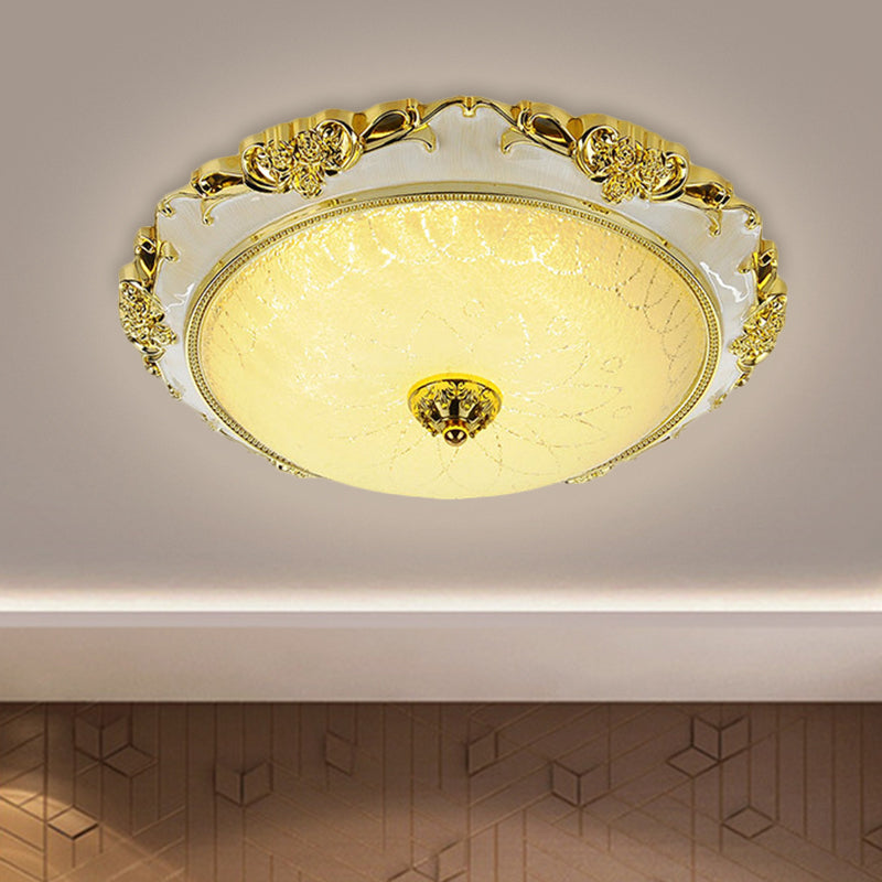 Traditional Round Ceiling Flush Mount Faceted White Glass LED Flush Light Fixture in Silver/Gold, 12