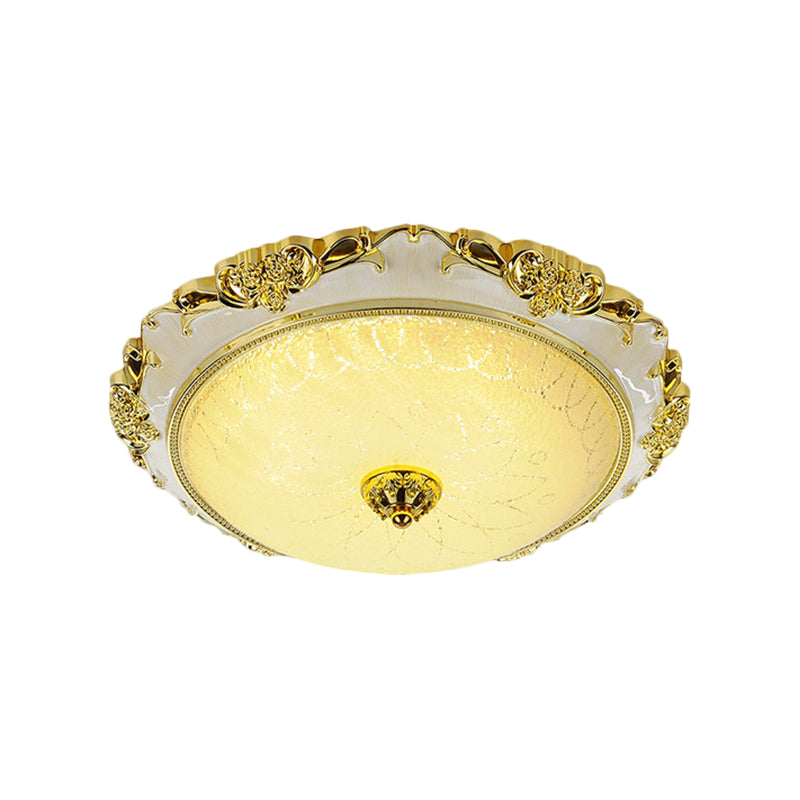 Traditional Round Ceiling Flush Mount Faceted White Glass LED Flush Light Fixture in Silver/Gold, 12