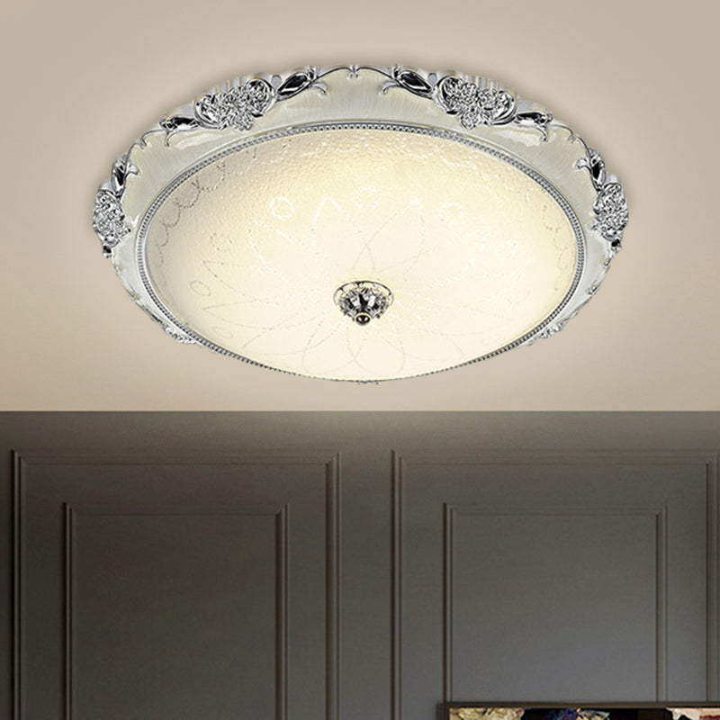 Traditional Round Ceiling Flush Mount Faceted White Glass LED Flush Light Fixture in Silver/Gold, 12