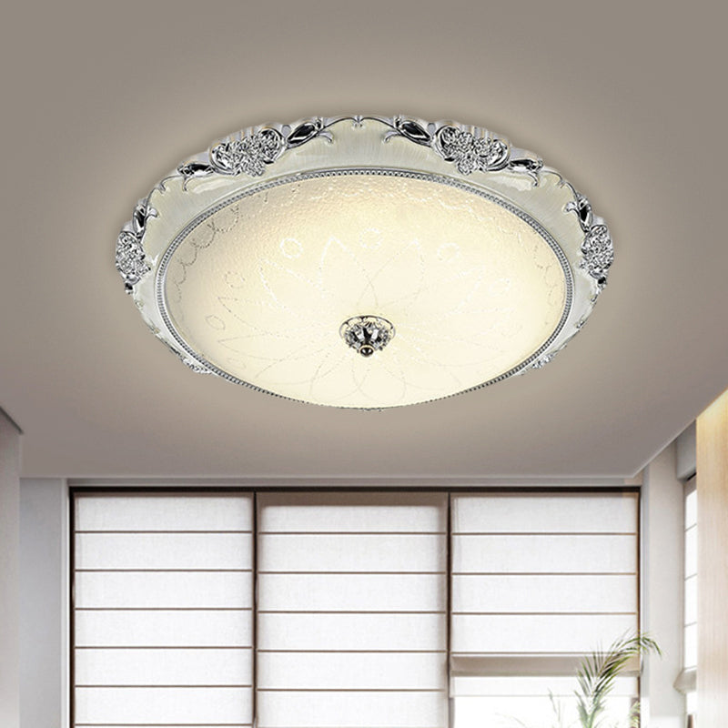 Traditional Round Ceiling Flush Mount Faceted White Glass LED Flush Light Fixture in Silver/Gold, 12