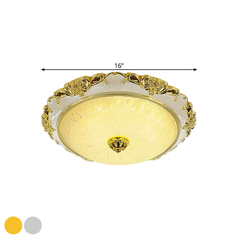 Traditional Round Ceiling Flush Mount Faceted White Glass LED Flush Light Fixture in Silver/Gold, 12