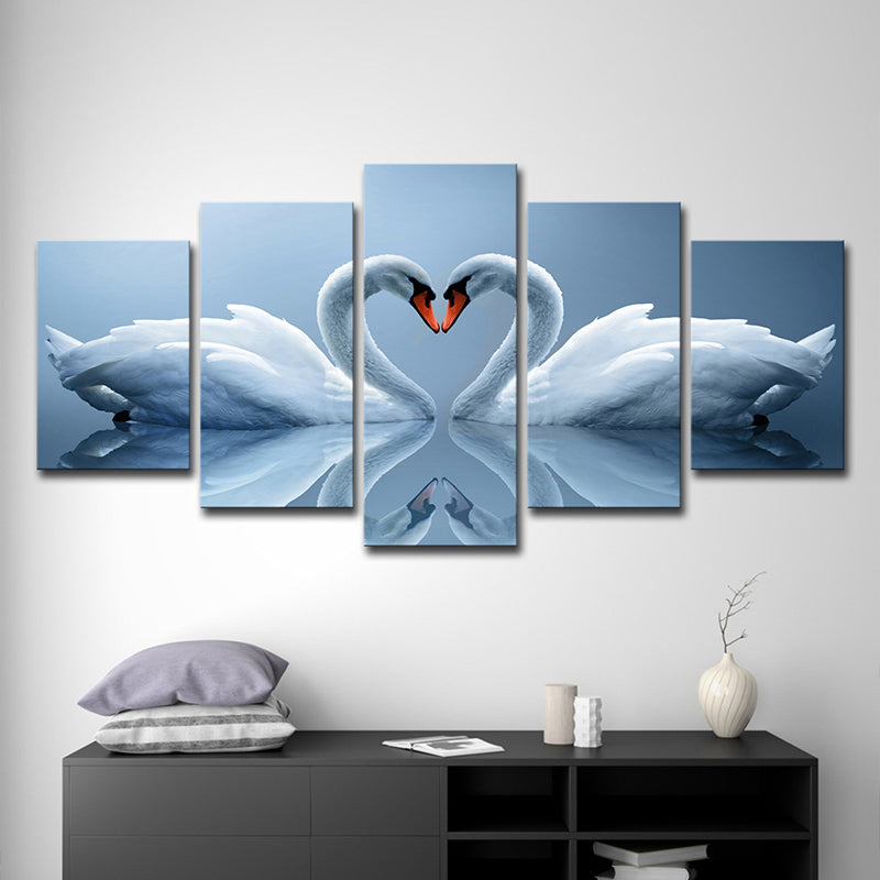 Swans in Love Canvas Art Multi-Piece Contemporary Living Room Wall Decor in Light Blue Light Blue Clearhalo 'Art Gallery' 'Canvas Art' 'Contemporary Art Gallery' 'Modern' Arts' 1598751