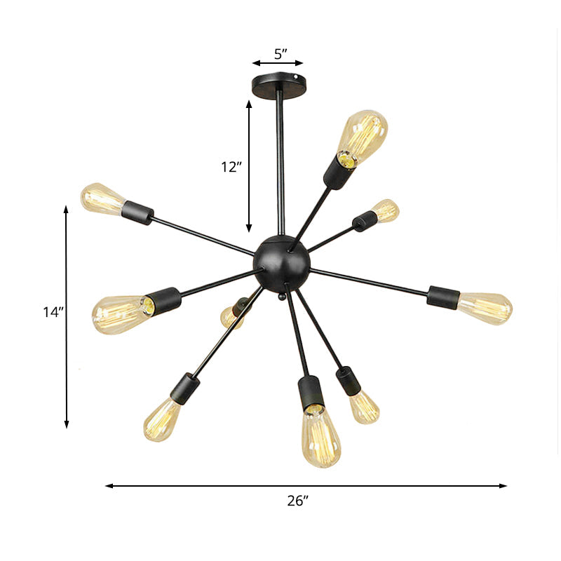 Black 9/12 Lights Chandelier Lighting Retro Industrial Metal Sputnik Pendant Lighting Fixture for Dining Room Clearhalo 'Cast Iron' 'Ceiling Lights' 'Chandeliers' 'Industrial Chandeliers' 'Industrial' 'Metal' 'Middle Century Chandeliers' 'Rustic Chandeliers' 'Tiffany' Lighting' 159879