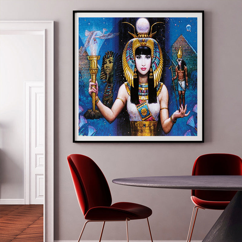 Textured Egypt Woman Art Print Canvas Contemporary Wall Decoration in Dining Room Blue 12