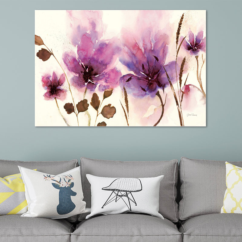 Watercolour Flower Wall Art Decor Minimalist Aesthetic Canvas Painting in Purple Purple 24