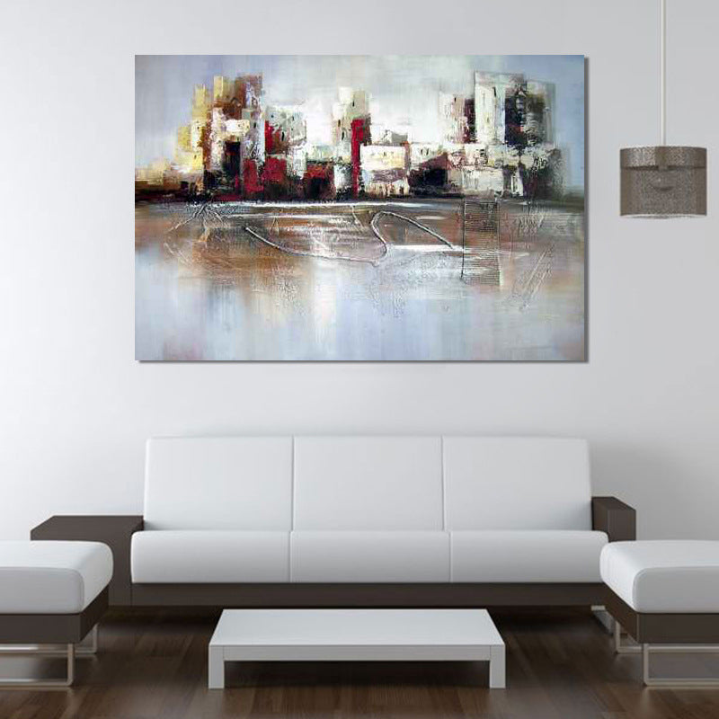 White Contemporary Canvas Abandoned Factory Oil Painting Wall Art for Home White 24