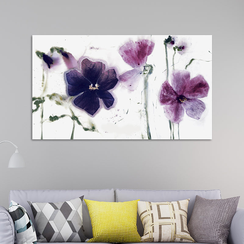 Textured Purple Canvas Print Modernist Watercolor Flower Wall Art for Living Room Purple 24