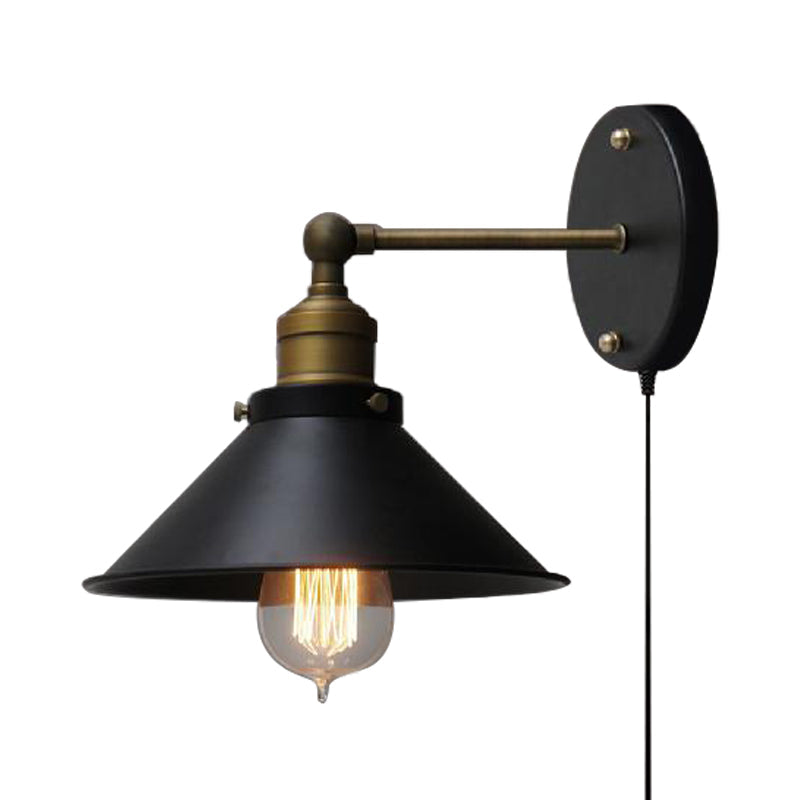 1 Head Metal Wall Mounted Lamp Vintage Style Black Finish Conical Corridor Wall Sconce Lighting Clearhalo 'Art deco wall lights' 'Cast Iron' 'Glass' 'Industrial wall lights' 'Industrial' 'Middle century wall lights' 'Modern' 'Rustic wall lights' 'Tiffany' 'Traditional wall lights' 'Wall Lamps & Sconces' 'Wall Lights' Lighting' 160097