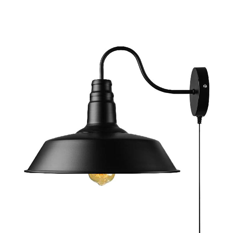 1 Head Barn Sconce Light Retro Style Black Finish Metal Wall Lamp with Plug-In Cord for Dining Room Clearhalo 'Art deco wall lights' 'Cast Iron' 'Glass' 'Industrial wall lights' 'Industrial' 'Middle century wall lights' 'Modern' 'Rustic wall lights' 'Tiffany' 'Traditional wall lights' 'Wall Lamps & Sconces' 'Wall Lights' Lighting' 160146