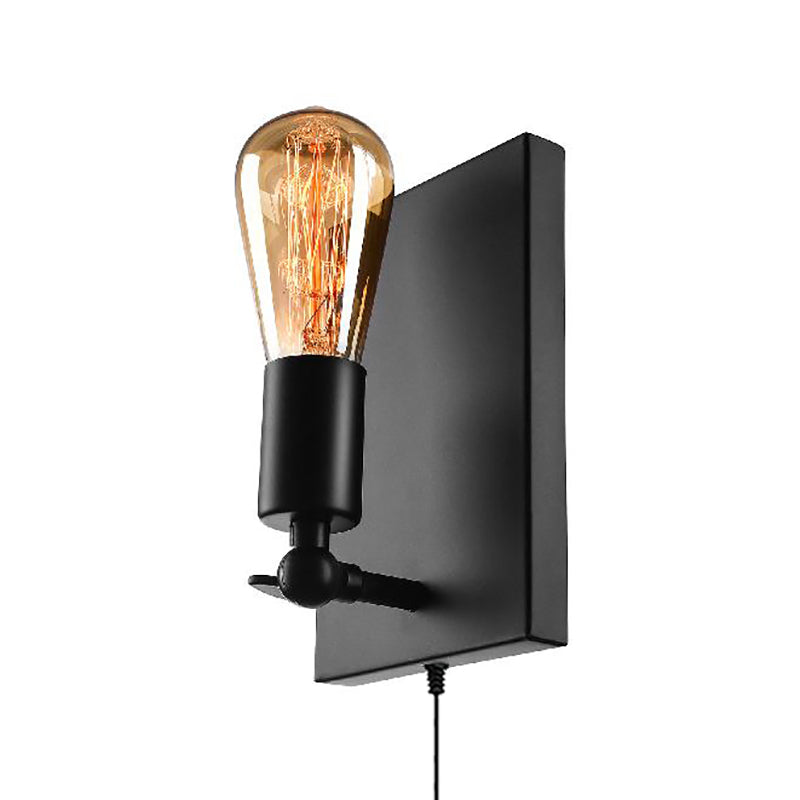 1 Light Plug In Wall Lamp with Exposed Bulb Loft Retro Black Metal Sconce Lamp for Dining Room Clearhalo 'Art deco wall lights' 'Cast Iron' 'Glass' 'Industrial wall lights' 'Industrial' 'Middle century wall lights' 'Modern' 'Rustic wall lights' 'Tiffany' 'Traditional wall lights' 'Wall Lamps & Sconces' 'Wall Lights' Lighting' 160230