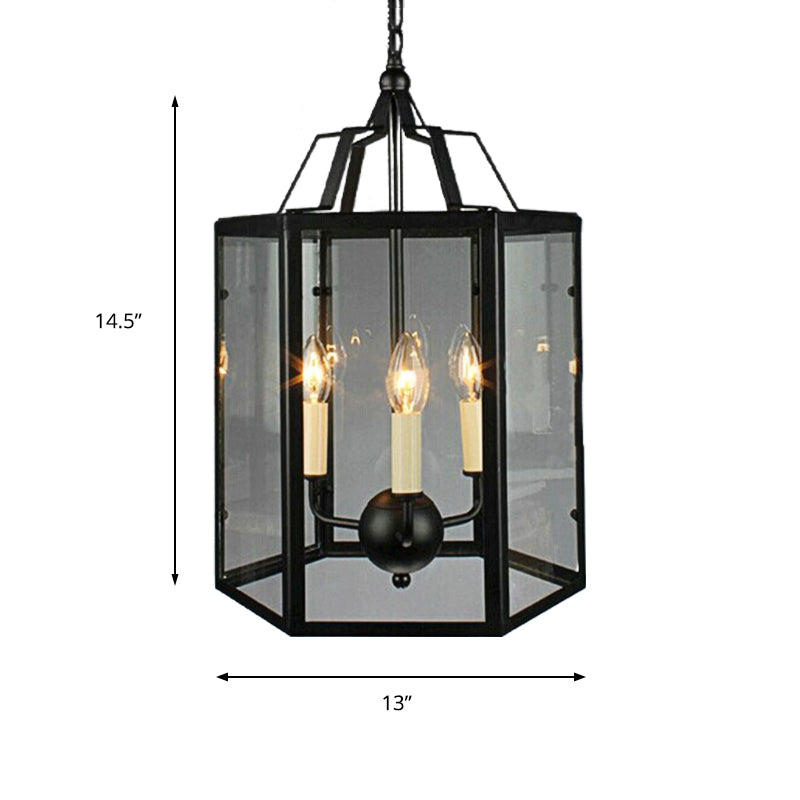 3-Light Clear Glass Hanging Chandelier Vintage Black/White Candle Pendant Light Fixture Clearhalo 'Ceiling Lights' 'Chandeliers' 'Glass shade' 'Glass' 'Industrial Chandeliers' 'Industrial' 'Middle Century Chandeliers' 'Pendant Lights' 'Tiffany' Lighting' 160283