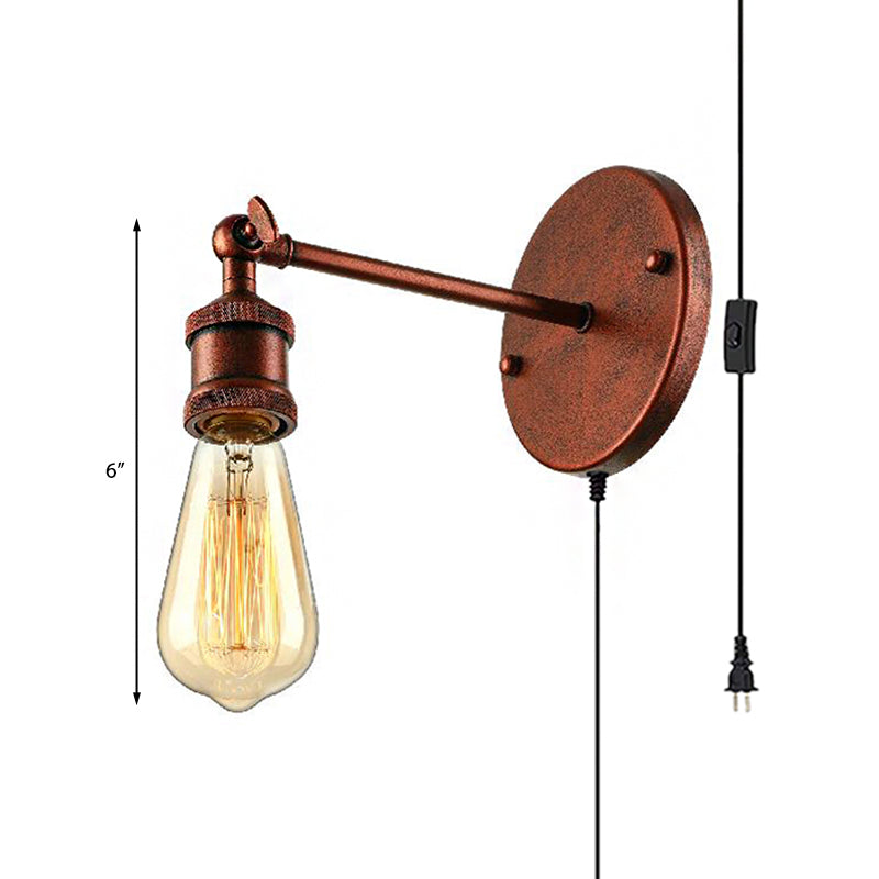 Rustic Style Circular Backplate Wall Sconce 1 Head Metal Wall Light Fixture in Copper for Bathroom Clearhalo 'Art deco wall lights' 'Cast Iron' 'Glass' 'Industrial wall lights' 'Industrial' 'Middle century wall lights' 'Modern' 'Rustic wall lights' 'Tiffany' 'Traditional wall lights' 'Wall Lamps & Sconces' 'Wall Lights' Lighting' 160291