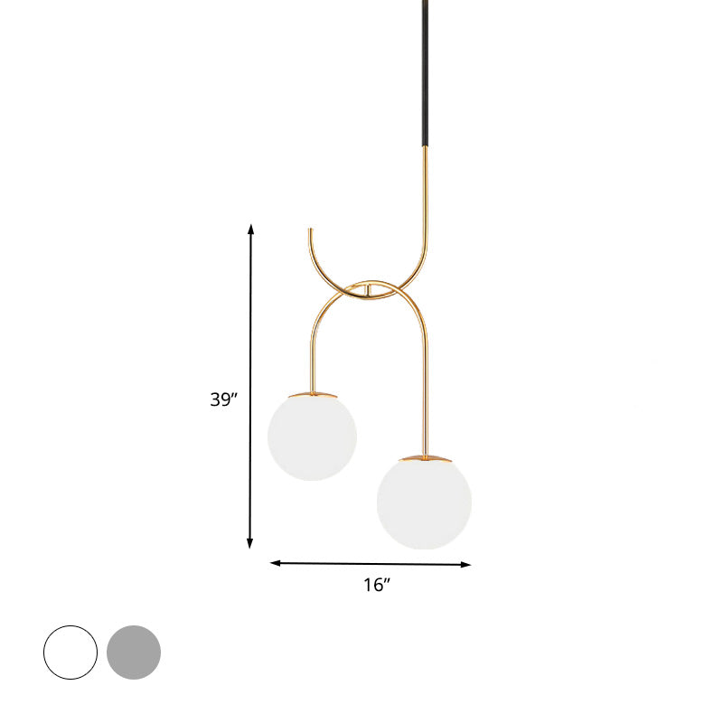 Industrial Globe Metal Down Lighting 2 Bulbs Milk White/Smoke Grey Glass LED Multi Light Pendant in Black/Grey/Gold Clearhalo 'Art Deco Pendants' 'Black' 'Cast Iron' 'Ceiling Lights' 'Ceramic' 'Crystal' 'Industrial Pendants' 'Industrial' 'Metal' 'Middle Century Pendants' 'Pendant Lights' 'Pendants' 'Rustic Pendants' 'Tiffany' Lighting' 1604186