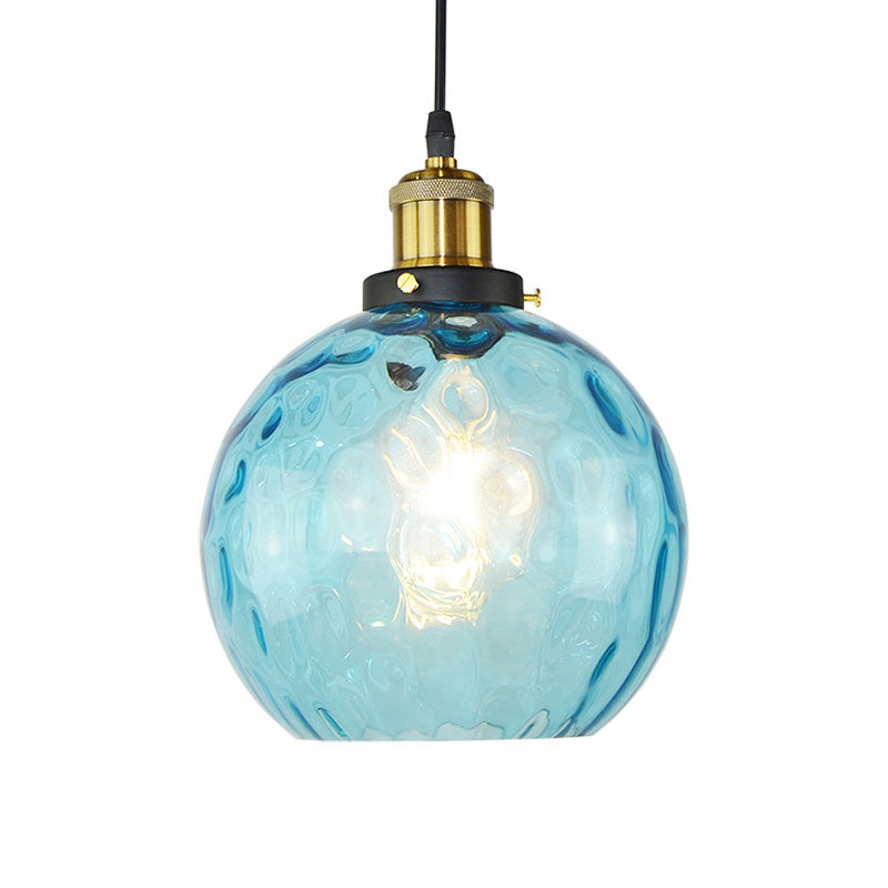 Blue Globe Pendant Lighting Fixture Industrial Dimpled Glass 1 Light Living Room Hanging Ceiling Light Clearhalo 'Ceiling Lights' 'Close To Ceiling Lights' 'Glass shade' 'Glass' 'Industrial Pendants' 'Industrial' 'Middle Century Pendants' 'Pendant Lights' 'Pendants' 'Tiffany' Lighting' 160441