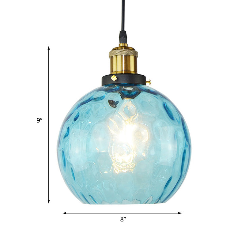 Blue Globe Pendant Lighting Fixture Industrial Dimpled Glass 1 Light Living Room Hanging Ceiling Light Clearhalo 'Ceiling Lights' 'Close To Ceiling Lights' 'Glass shade' 'Glass' 'Industrial Pendants' 'Industrial' 'Middle Century Pendants' 'Pendant Lights' 'Pendants' 'Tiffany' Lighting' 160442