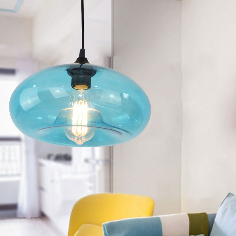 Doughnut Blue Glass Pendant Lighting Modernism 1 Head Living Room Hanging Lamp Clearhalo 'Ceiling Lights' 'Glass shade' 'Glass' 'Industrial Pendants' 'Industrial' 'Middle Century Pendants' 'Pendant Lights' 'Pendants' 'Tiffany' Lighting' 1604694