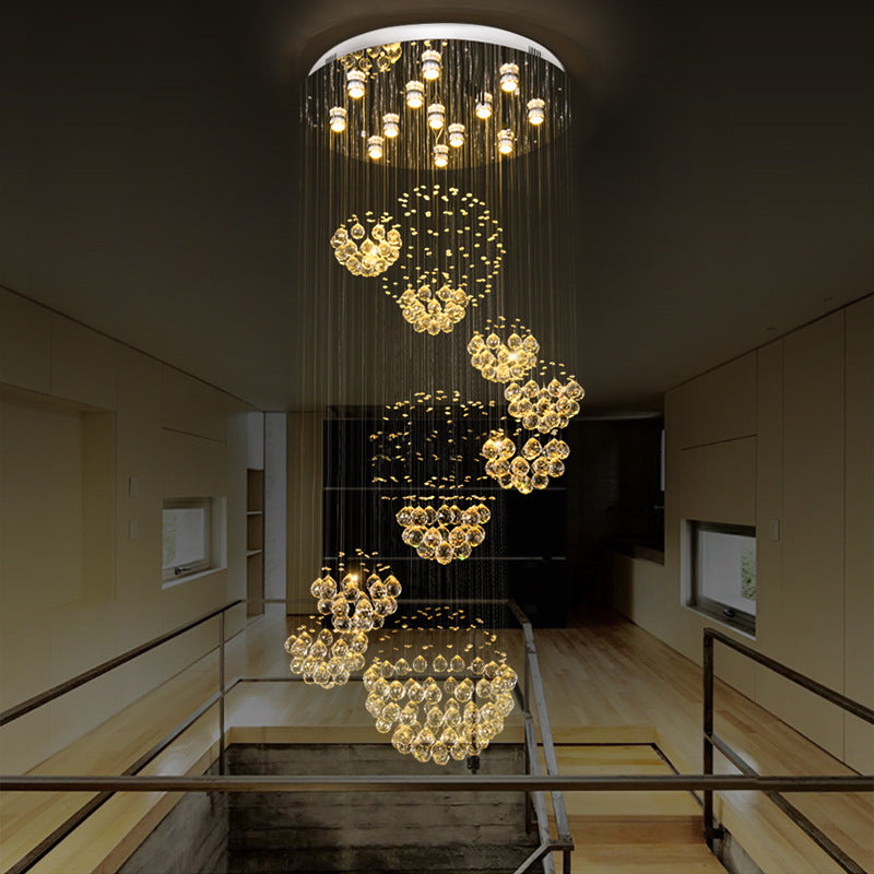 Crystal Gold Cluster Pendant Light Spiral 13 Heads Modern LED Hanging Ceiling Lamp with Round Canopy Clearhalo 'Ceiling Lights' 'Modern Pendants' 'Modern' 'Pendant Lights' 'Pendants' Lighting' 1604785