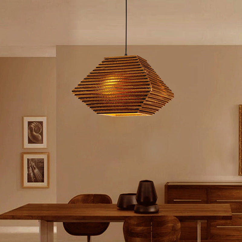 Brown Honeycomb Pendant Lighting Vintage Recycled Cardboard 1 Head Bar Hanging Lamp Brown Clearhalo 'Ceiling Lights' 'Industrial Pendants' 'Industrial' 'Middle Century Pendants' 'Pendant Lights' 'Pendants' 'Tiffany' Lighting' 1604878