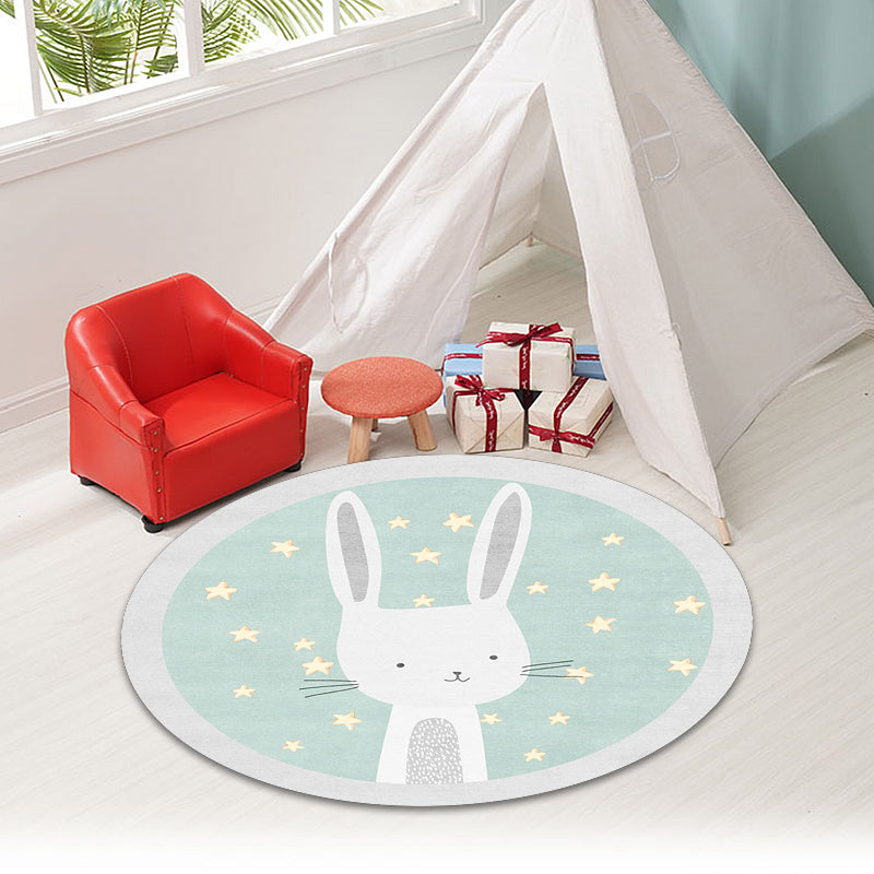 Kids Cartoon Rabbit Pattern Rug Green Polyester Rug Washable Anti-Slip Backing Area Rug for Home Decoration Clearhalo 'Area Rug' 'Rug' 1608435