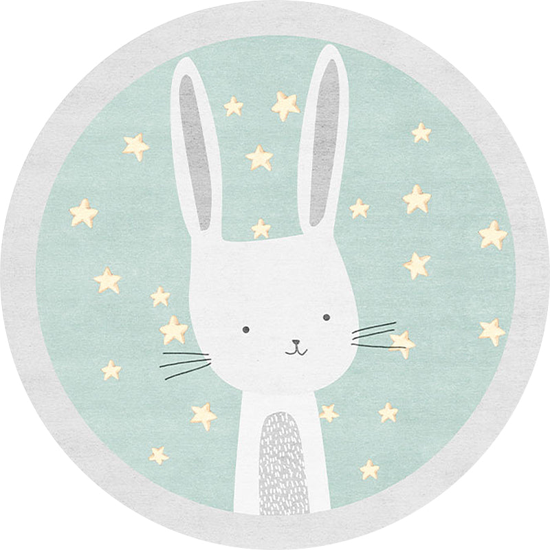 Kids Cartoon Rabbit Pattern Rug Green Polyester Rug Washable Anti-Slip Backing Area Rug for Home Decoration Clearhalo 'Area Rug' 'Rug' 1608436