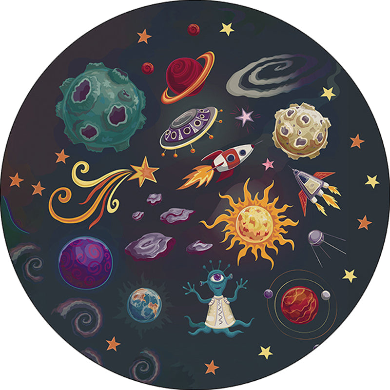 Kids Bedroom Rug in Black Outer Space Alien Planet Rocket Print Rug Polyester Machine Washable Area Rug Clearhalo 'Area Rug' 'Rug' 1608527