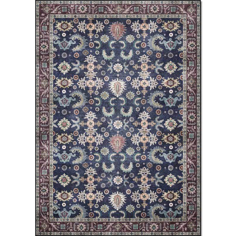 Unique Floral Pattern Rug with Leaf Blue Vintage Rug Polyester Washable Anti-Slip Backing Area Rug for Bedroom Clearhalo 'Area Rug' 'Moroccan' 'Rugs' Rug' 1608575