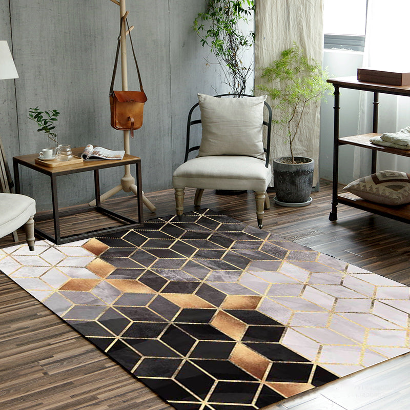 Contemporary Geometric Pattern Rug Black and Grey Polyester Rug Machine Washable Non-Slip Area Rug for Living Room Clearhalo 'Area Rug' 'Modern' 'Rugs' Rug' 1608639