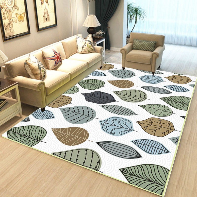 Stylish Leaf Pattern Rug White Multicolor Nordic Rug Polyester Washable Anti-Slip Backing Area Rug for Living Room Clearhalo 'Area Rug' 'Modern' 'Rugs' Rug' 1608657