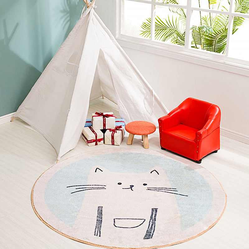 Kids Cat Pattern Rug Light Blue Polyester Rug Washable Anti-Slip Backing Area Rug for Home Decoration Clearhalo 'Area Rug' 'Rug' 1608704