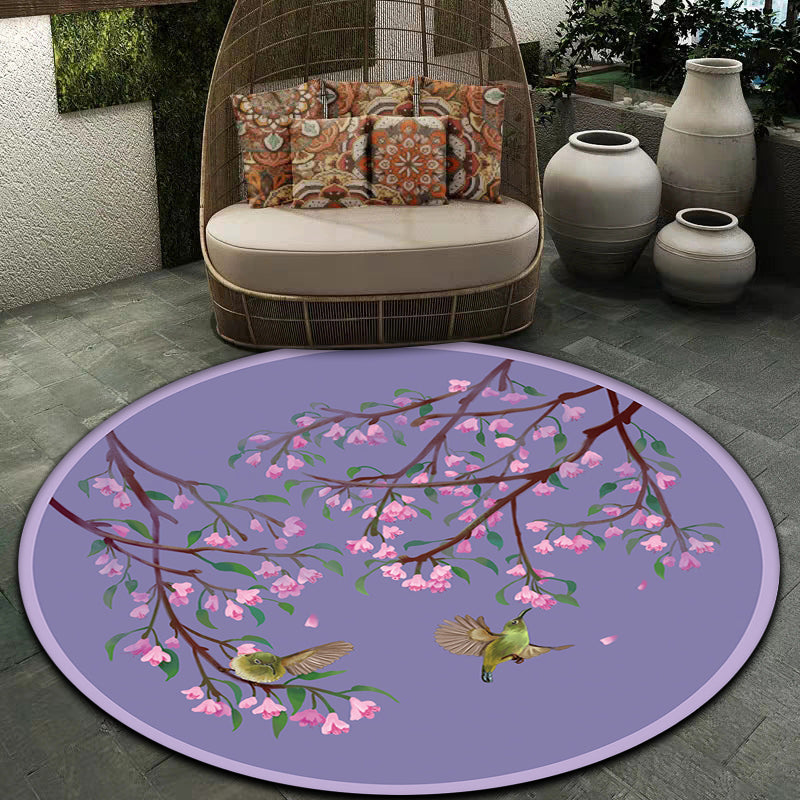 Purple Oriental Rug Polyester Floral and Bird Pattern Rug Washable Non-Slip Backing Carpet for Bedroom Clearhalo 'Area Rug' 'Rug' 1608719