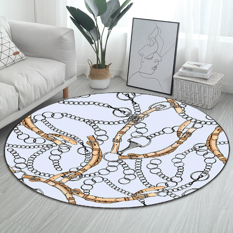 Novelty Modern Rug in Blue Chain Belt Pattern Rug Polyester Washable Anti-Slip Backing Carpet for Home Decoration White Clearhalo 'Area Rug' 'Modern' 'Rugs' Rug' 1608838