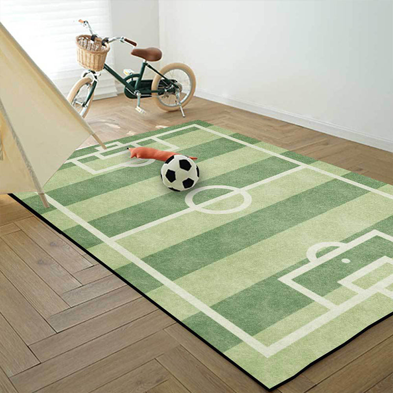 Kids Bedroom Rug in Green Sports Football Field Print Rug Polyester Non-Slip Backing Washable Area Rug Clearhalo 'Area Rug' 'Rug' 1608871