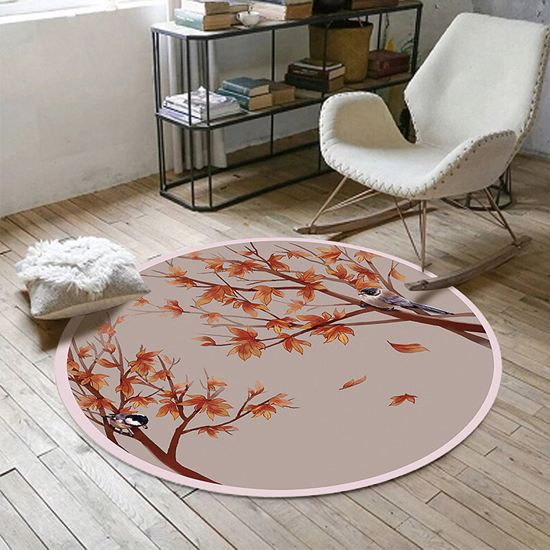 Red Oriental Rug Polyester Leaf and Bird Pattern Rug Washable Non-Slip Backing Carpet for Living Room Clearhalo 'Area Rug' 'Rug' 1609118