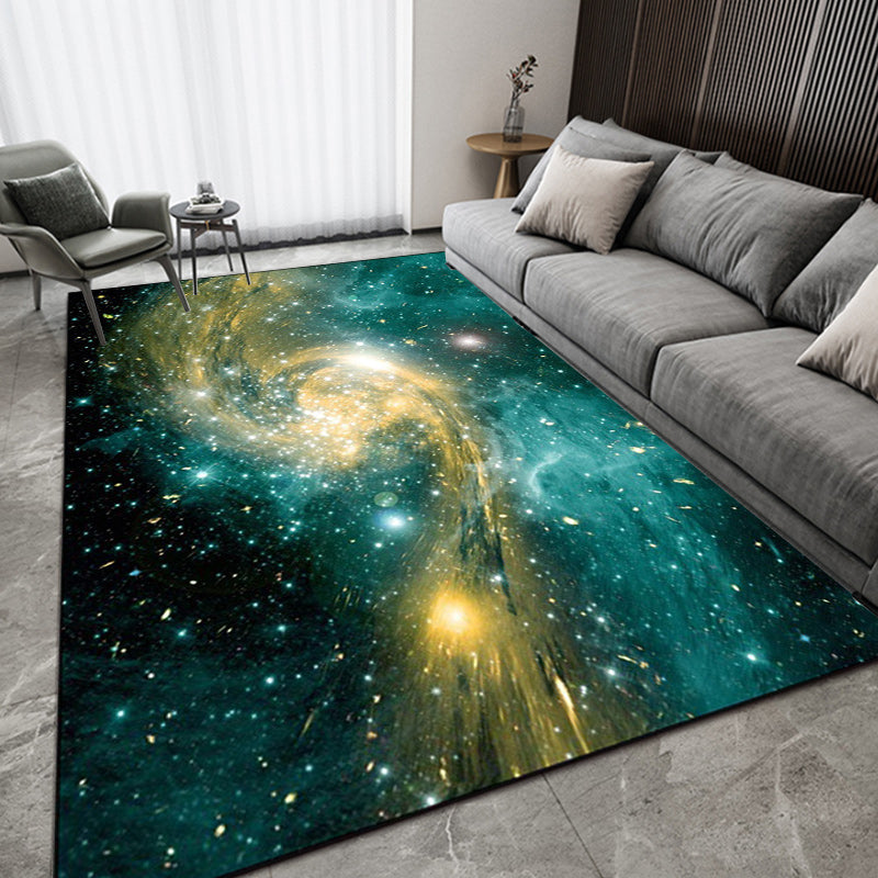 Green and Yellow Bedroom Rug Modern Outer Space Galaxy Pattern Area Rug Polyester Anti-Slip Carpet Green Clearhalo 'Area Rug' 'Modern' 'Rugs' Rug' 1609149