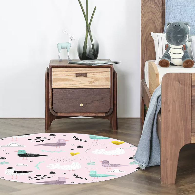 Kids Bedroom Rug in Pink Animal Bird Leaf Print Rug Polyester Washable Non-Slip Area Rug Clearhalo 'Area Rug' 'Rug' 1609198