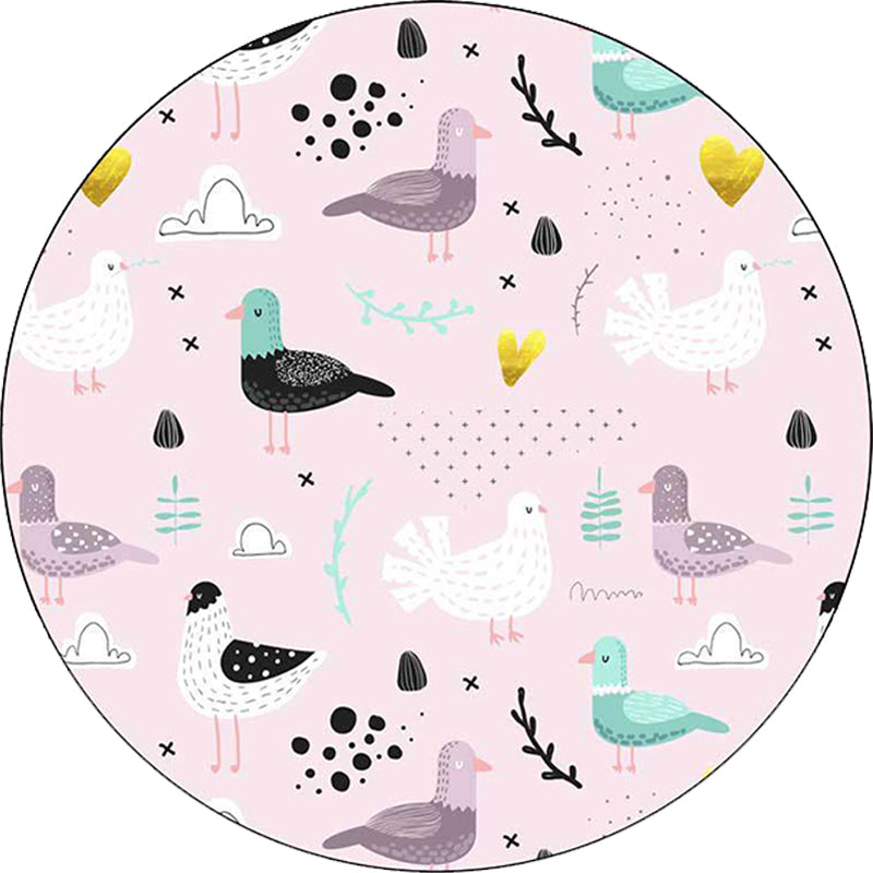 Kids Bedroom Rug in Pink Animal Bird Leaf Print Rug Polyester Washable Non-Slip Area Rug Clearhalo 'Area Rug' 'Rug' 1609199