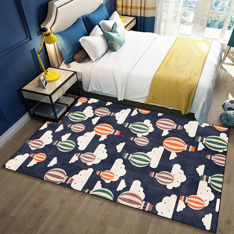 Blue Child's Room Rug Kids Fairy Tales Hot Air Balloon Cloud Pattern Area Rug Polyester Machine Washable Carpet Clearhalo 'Area Rug' 'Rug' 1609222