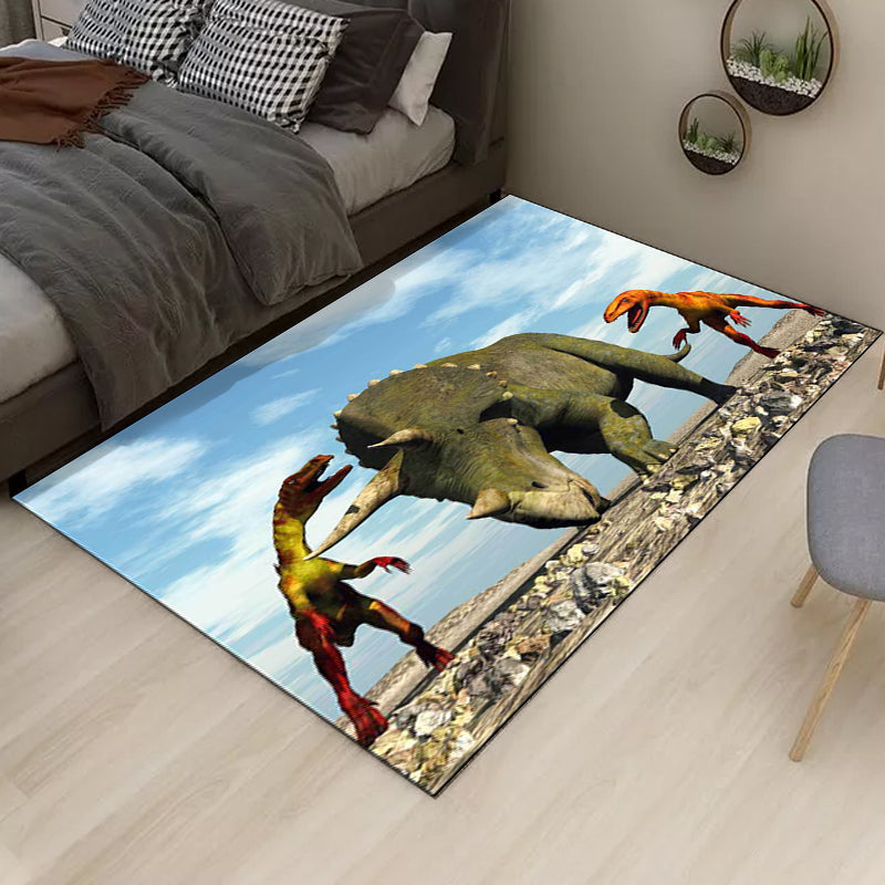 Blue Modern Rug Polyester Dinosaur and Rhinoceros Pattern Rug Washable Non-Slip Backing Carpet for Living Room Blue Clearhalo 'Area Rug' 'Modern' 'Rugs' Rug' 1609293