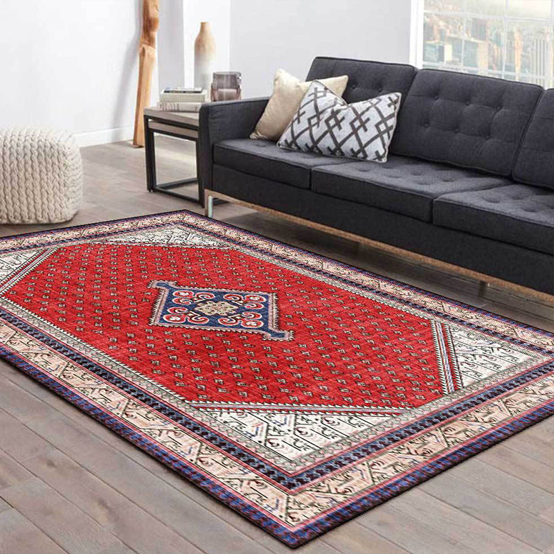 Tribal Medallion Pattern Rug Red Mediterranean Rug Polyester Machine Washable Anti-Slip Area Rug for Bedroom Red Clearhalo 'Area Rug' 'Moroccan' 'Rugs' Rug' 1609453