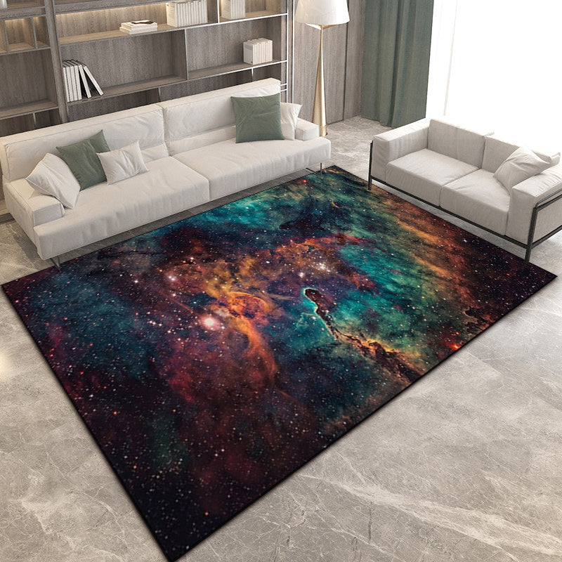 Minimalist Modern Rug in Green and Orange Outer Space Nebula Pattern Rug Polyester Non-Slip Carpet for Home Decoration Green Clearhalo 'Area Rug' 'Modern' 'Rugs' Rug' 1609529