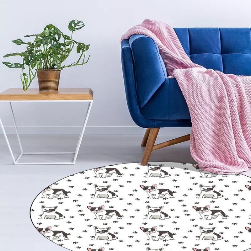 Kids Bedroom Rug in White Animal Dog Footprint Print Rug Polyester Anti-Slip Backing Pet Friendly Area Rug Clearhalo 'Area Rug' 'Rug' 1609586